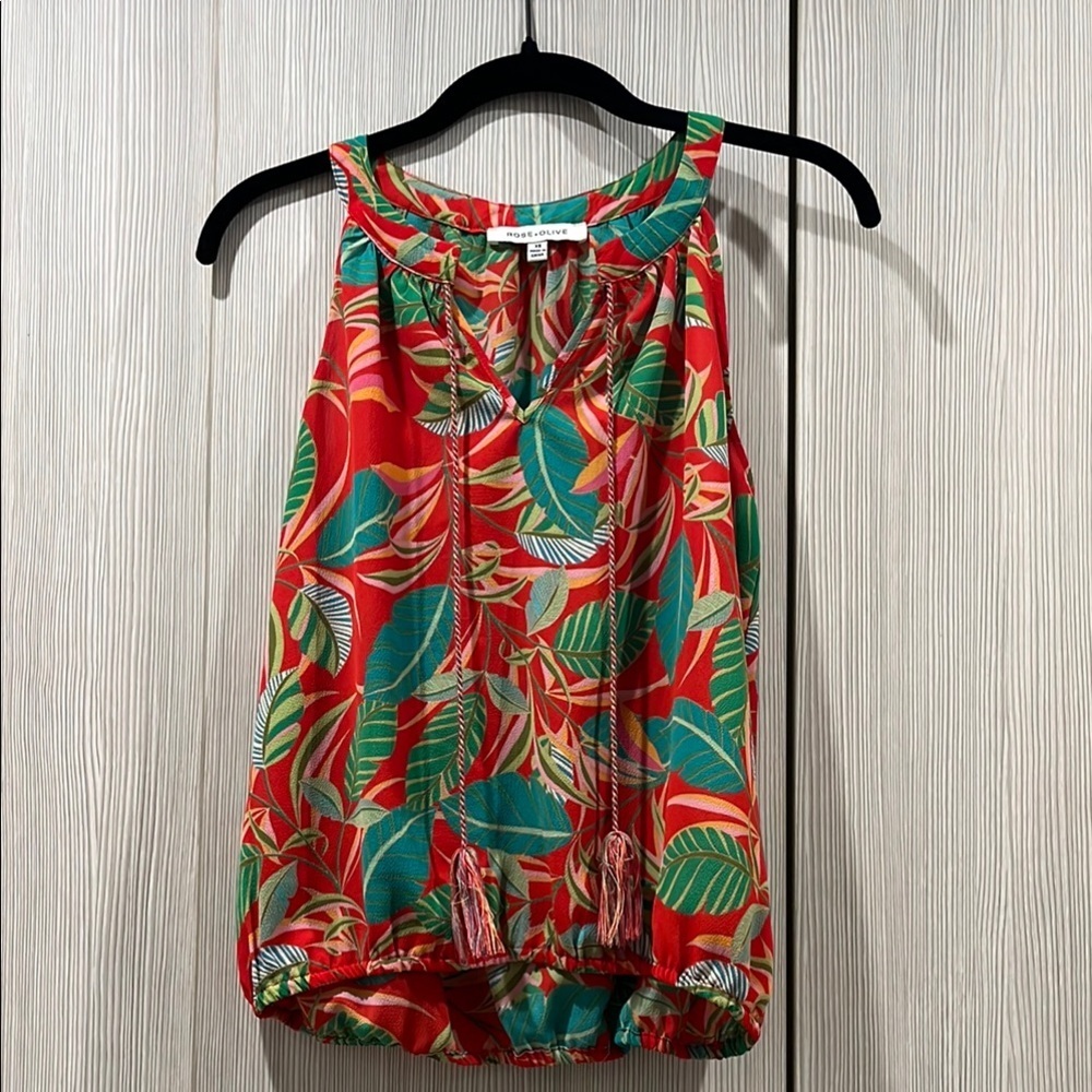 Rose + Olive Tropical‎ Halter Top Blouse XS